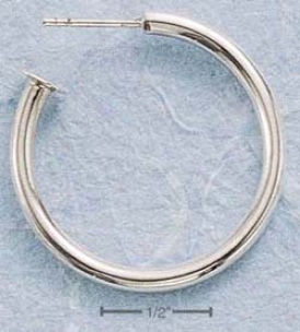 Sterling Silver 30mm Tubular 3/4 Hoop Post Earrings