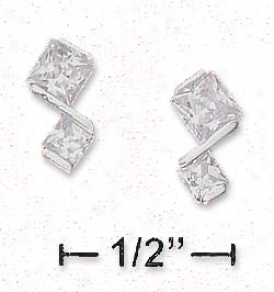 Sterling Silver 3mm 4mm True Prinxess Cut Cz Post Earrings