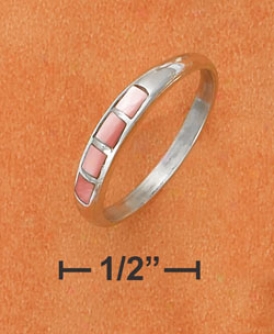 Sterling Gentle 3mm Tapered Domed Band Ring Pink Mop Inlay