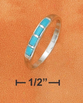 Sterling Silver 3mm Tapered Domed Band Ring Turquoise Inlay