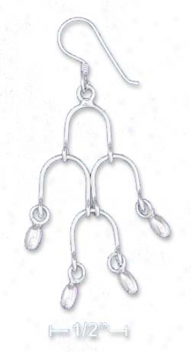 Sterling Silver 4 Stirrup Dangle Beads Earrings - 2 Inch