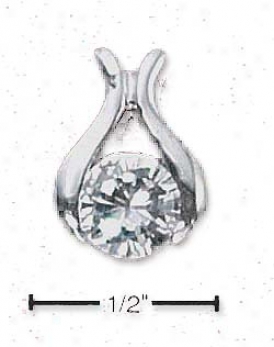 Sterling Silver 6mm Round Cz Solitaire Pendant Wishbone Bail