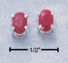 Sterling Silver 6x4 Oval Ruby Post Earrings