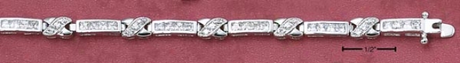 Sterling Silver 7 In. Alternating Small Cz Bar Cz X Bracelet