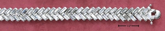 Genuine Silver 7 In Baguette Cz Herringbone Draw Bracelet