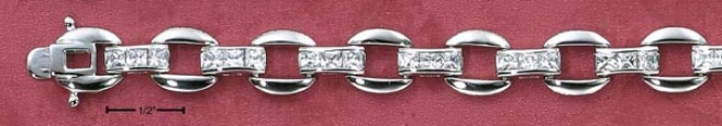 Sterling Silver 7 In Princess Cut Cz Bar Open Chain Bracelet