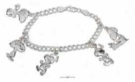 Sterling Silver 7 Inch Peanuts Snoopy Spell Bracelet