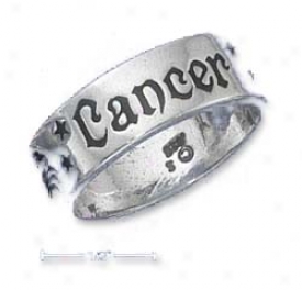 Genuine Silver 7mm Antiqued Cancer Zodiac Band Ring