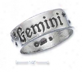 Sterling Silver 7mm Antiqued Gemini Zodiac Cord Ring