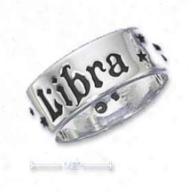 Strling Silver 7mm Antiqued Libra Zodiac Band Ring