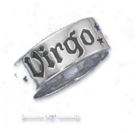 Sterling Silver 7mm Antiqued Virgo Zodiac Band Ring