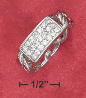 Sterling Silver 7mm Connected series Member Ring With 3 Row Cz Plate