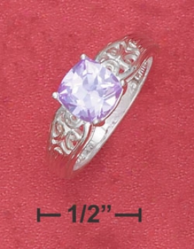 Sterling Silver 7mm Lavender Cz Filigree Design Shank Ring