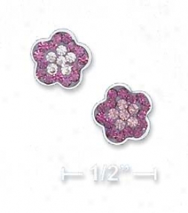 Sterling Silver 8mm Purple And Lavender Flower Pos5 Earrings