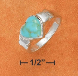 Sterlkng Silver 8mm Turquoise Heart And Kisses Ring