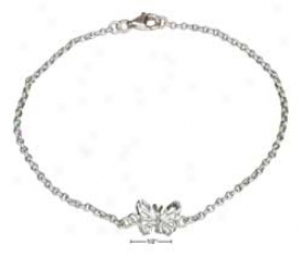 Sterling Silver 9 Inch Butterfly Anklet