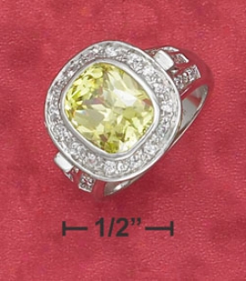 Sterling Silver 9x11mm Cushion Shape Green Apple Cz Ring