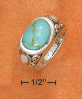 Sterling Silver 9x11mm Turquoise Filigree Ring