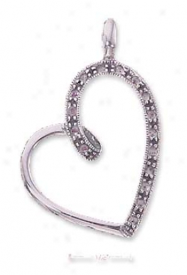 Sterling Silver Amethyst Ribbon Loop Open Heart Ear-ring