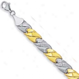 Sterling Gentle And 14k Diamond Cut Bracelet - 7.25 Inch