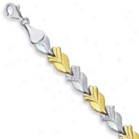 Sterling Silver And 14k Lesves Bracelet - 7.25 Inch