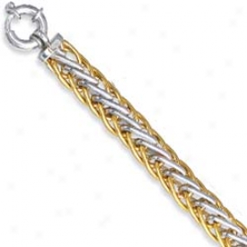 Sterling Silver And 14k Link Spring Brcaelet - 7.25 Inch