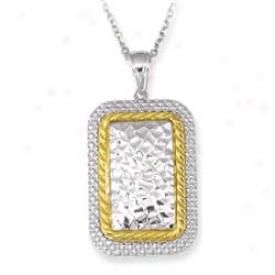 Sterling Silver And 14k Rectangle Shaped Pendant - 18 Inch