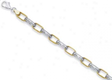 Sterling Silver And 14k Square Links Bracelet - 7.25 Inch