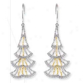 Sterling Silver And 14k Yellow Beaded Chandelier Earrings