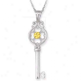 Sterling Silver And 14k Yellow Designer Tonic Pendant - 18 In