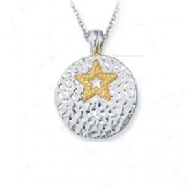 Sterling Silver And 14k Yellow Designer Star Pendant - 18 In