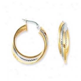 Sterling Silver And 14k Yellow Designer Three Circle Earring