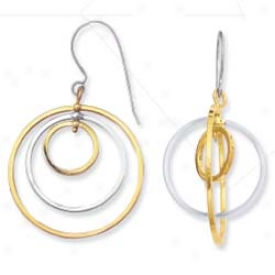 Sterling Silver And 14k Yellow Designer Two Compass Earrings