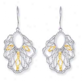 Sterling Silver And 14k Yellow Fancy Beaded Dssign Earrings