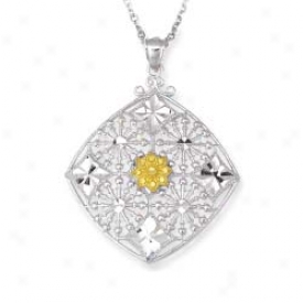 Sterling Silver And 14k Yellow Fancy Pendant - 18 Inch