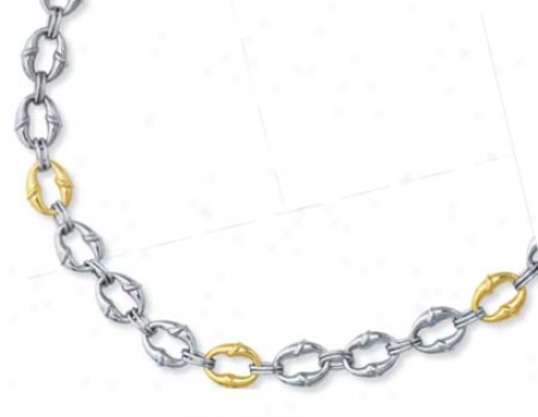 Sterling Silver And 14k Yellow Link Necklace - 18 Inch