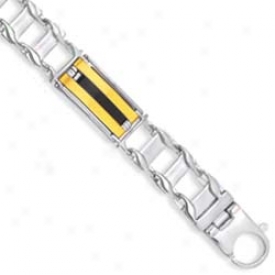 Sterling Silver And 14k Yellow Mens Bracelet - 8.25 Inch