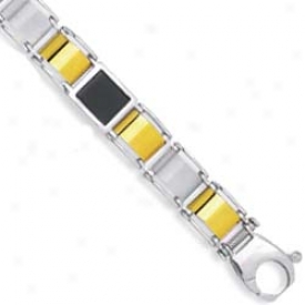 Sterling Silver And 14k Yellow Mens Bracelet - 8.5 Inch