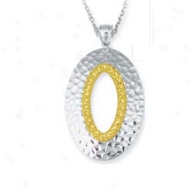 Sterling Silver And 14k Yellow Oval Shaped Pendant - 18 Inch