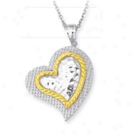 Sterling Silver And 14k Yellow Two Heart Appendix - 18 Inch