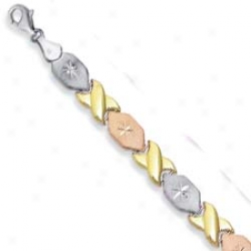 Sterling Silver Amd 14k Yellow X Shaped Bracelet - 7.25 Inch