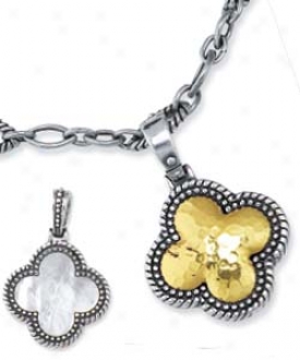 Sterling Silver And 18k Clover-shaped Reversible Pendant