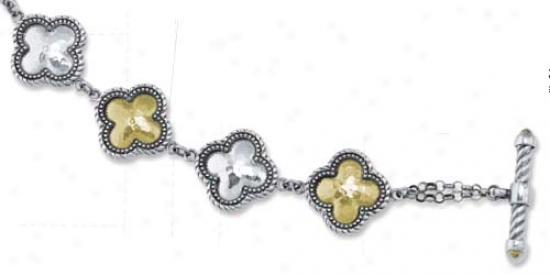 Sterling Silver And 18k Clover-shaped Toggle Bracelet - 8 In