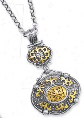 Sterling Silver And 18k Filigree Bold Necklace - 17 Inch