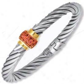 Genuine Silver And 18k Magnetic Pave-set Bangle - 7.5 Inch