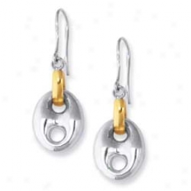 Sterling Silver And 18k Puffed Mariner Frenchwire Earrings