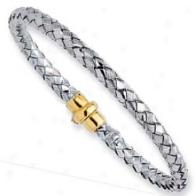 Sterling Silver And 18k Weave Magnetic Bangle - 7.5 Ibch