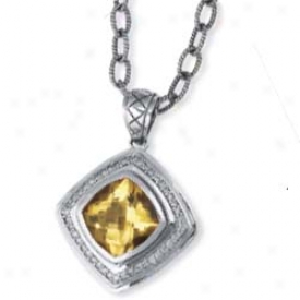 Sterling Silver And 18k Yellow Bold Designer Cushion Pendant