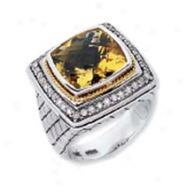 Sterling Silver And 18k Golden Bold Designer Cushion Ring