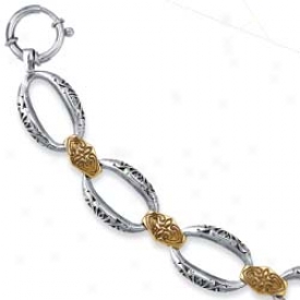 Sterling Silver And 18k Yellow Butterfly Bracelet - 7.5 Inch